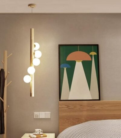 TAKLAMPA.SE Suspension Luminaire Vertikal Taklampa i trä med glaskupa ljusmanschetter 2000-tal