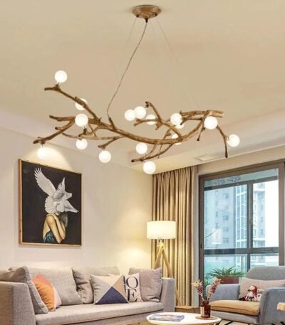 TAKLAMPA.SE Suspension Luminaire Liten Frostad Taklampa i trä med glaskupa och ljusarmar vit