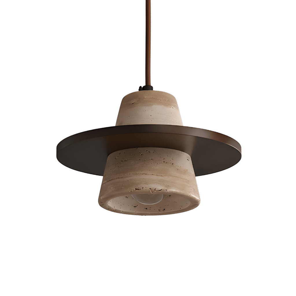 Wabi Sabi-inspirerad stenpendel i elegant travertin TAKLAMPA.SE